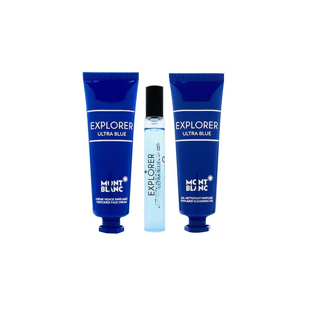 Mont Blanc Explorer Ultra Blue Gift Set 7.5ml EDP Spray - 30ml Face Cream - 30ml Cleansing Gel - Peacock Bazaar