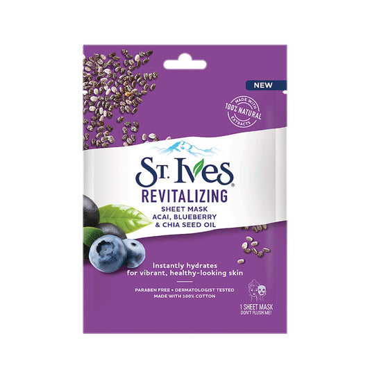 St. Ives Revitalising Acai Blueberry & Chia Seed Oil Mask 23ml - 1 Sheet - Peacock Bazaar