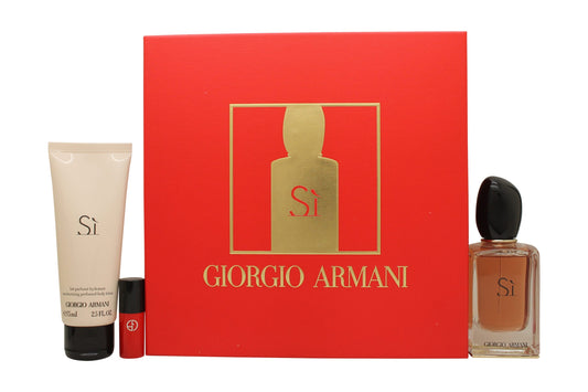 Giorgio Armani Si Gift Set 50ml EDP - 50ml Body Lotion - Mini Lipstick - Peacock Bazaar