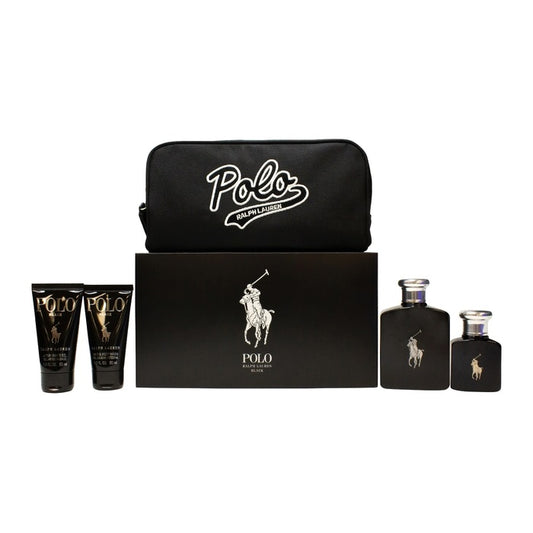 Ralph Lauren Polo Black Gift Set 125ml EDT - 40ml EDT - 50ml A/Shave Gel - 50ml H/B Wash - Pouch - Peacock Bazaar