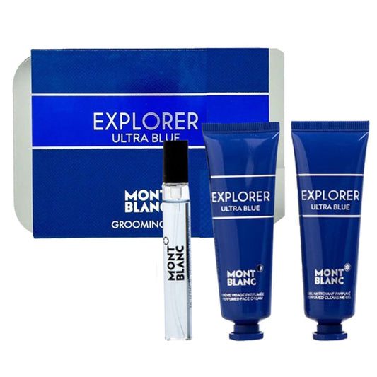 Mont Blanc Explorer Ultra Blue Gift Set 7.5ml EDP Spray - 30ml Face Cream - 30ml Cleansing Gel - Peacock Bazaar