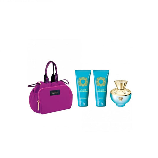 Versace Pour Femme Dylan Turquoise Gift Set 100ml EDT - 100ml Shower Gel - 100ml Body Lotion - Pink Bag - Peacock Bazaar