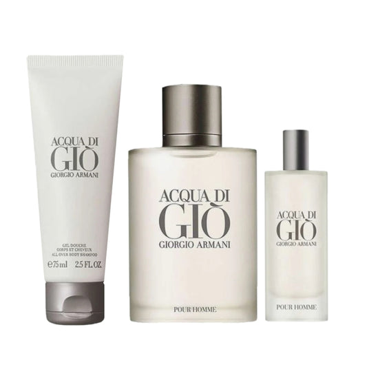 Giorgio Armani Acqua Di Gio Gift Set 50ml EDT - 75ml Shower Gel - 75ml Aftershave Balm - Peacock Bazaar